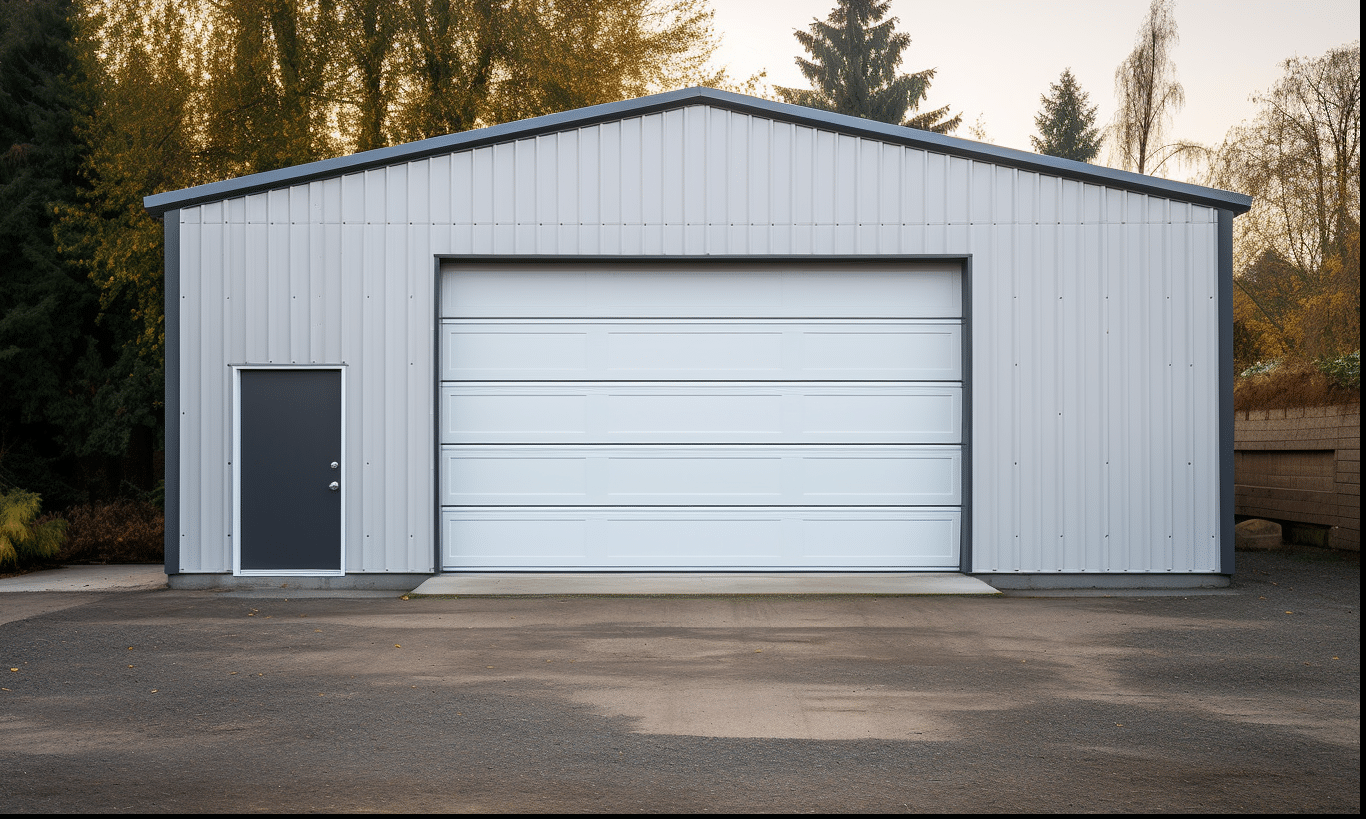 "Durable steel garage kit displayed in a Manitoba setting, perfect for storage and vehicle protection"